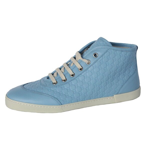 GUCCI SNEAKERS SHOES LEATHER MINERAL BLUE GUCCISSIMA HI-TOP sz 38.5G / 8.5 - Picture 1 of 10